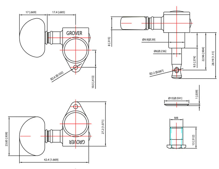 Grover 102 Series 3X3 Rotomatic Tuners With Keystone Buttons