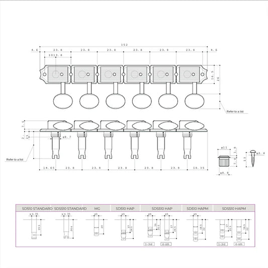 Gotoh SDS510 Vintage Style 6 in line Oval Button Tuning Machines (Qty 6)