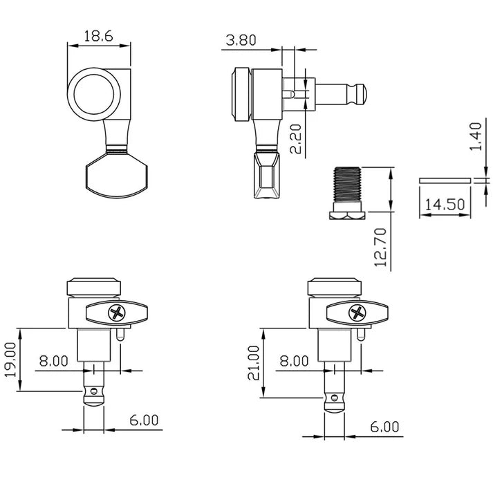 True Lok Mini Locking Tuners - 6-In-Line Single Pin