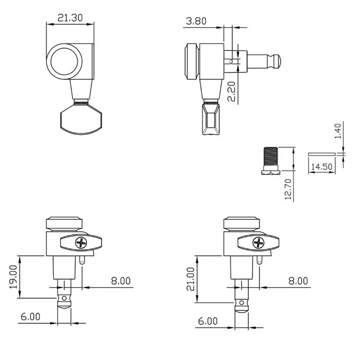 True Lok Mid-Size Locking Tuners - 6-In-Line, Single Pin