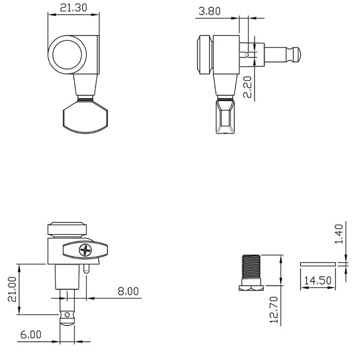 True Lok Mid-Size Locking Tuners - 3x3, Single Pin Schaller Style Button