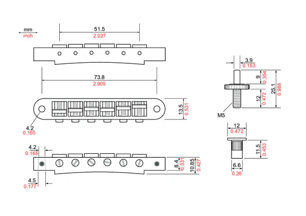 TonePros TP6 Tunematic Bridge with Un-Notched Saddles
