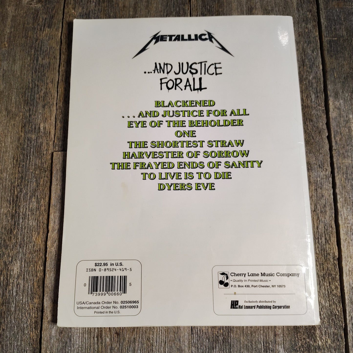 Used Metallica "...and Justice for all" Song Book