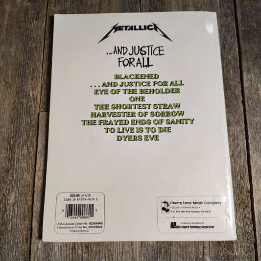 Used Metallica "...and Justice for all" Song Book