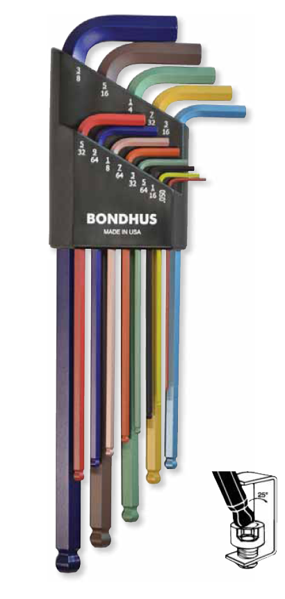 Bondhus Colorguard Ball End Hex Wrench Set SAE (13 pcs) or Metric (9pcs) Extra Long