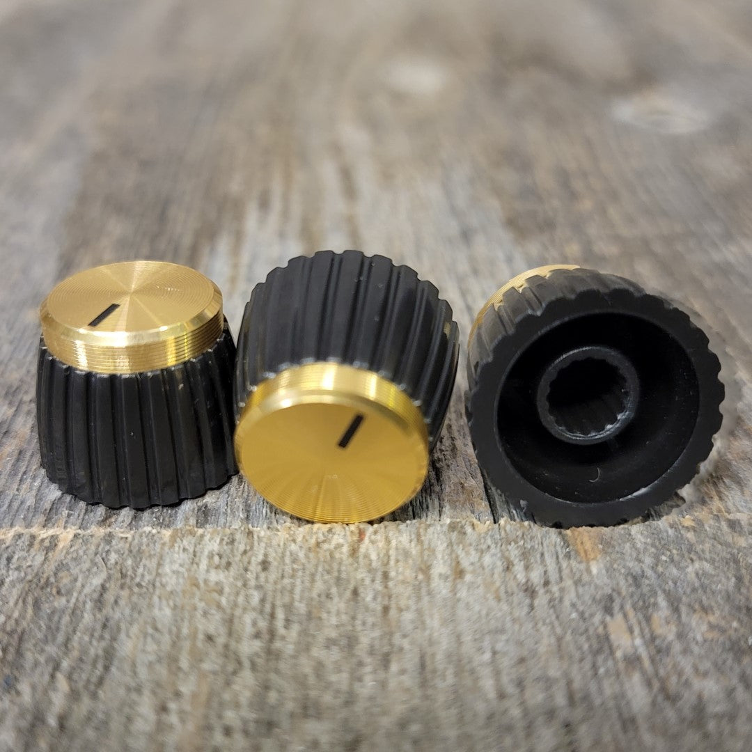 K401 Knob for British M Style Amp Black with Gold Cap Push on Single