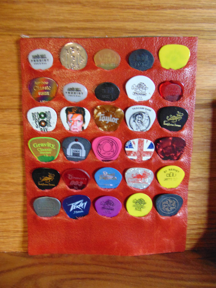 String to Speaker Leather Hanging Pick Holder Display 6x8 Red #1
