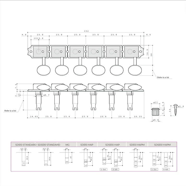 Gotoh SDS510 Vintage Style 6 in line Oval Button Tuning Machines (Qty 6)
