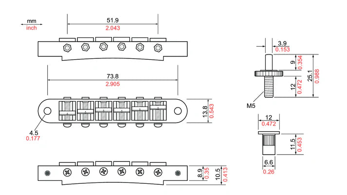 TonePros T3BP-N Tune-a-matic Bridge With Non-Notched Saddles