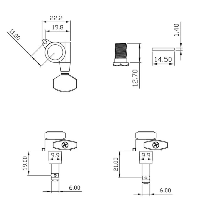 TK-7116-001 True Lok Mid-Size Locking Tuners 6-In-Line Scahller style button