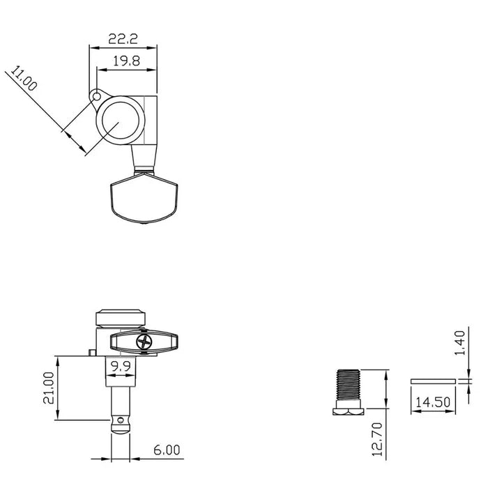 True Lok Mid-Size Locking Tuners - 3+3 Schaller style button