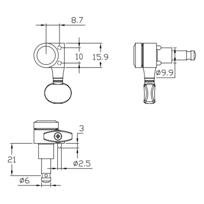 True Lok Mini Locking Tuners - 6-In-Line, 2-Pin Oval Button