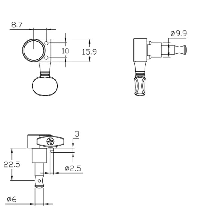 True Tune Mini Tuners - 6-In-Line, 2-Pin for Squire Guitars