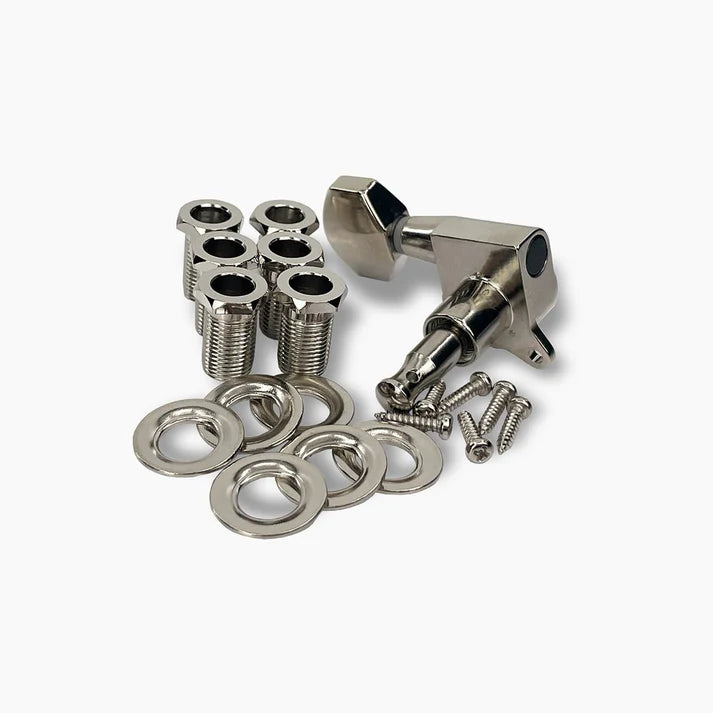 True Tune Mid-Size Tuners - 6-In-Line,  Schaller Style Buttons Nickel