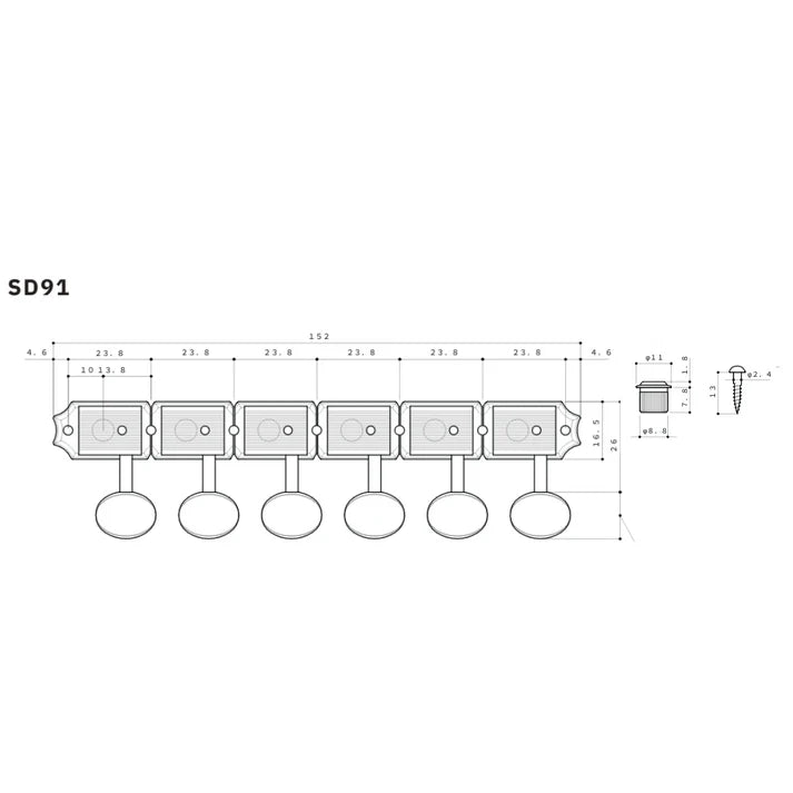 Gotoh SD91 Vintage-style Staggered Height 6-in-line Keys Oval Button (C)