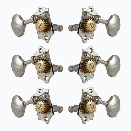 Grover 3+3 V97-18NA Sta-Tite Open Gear Nickel Keys Scalloped Buttons set of 6 pcs
