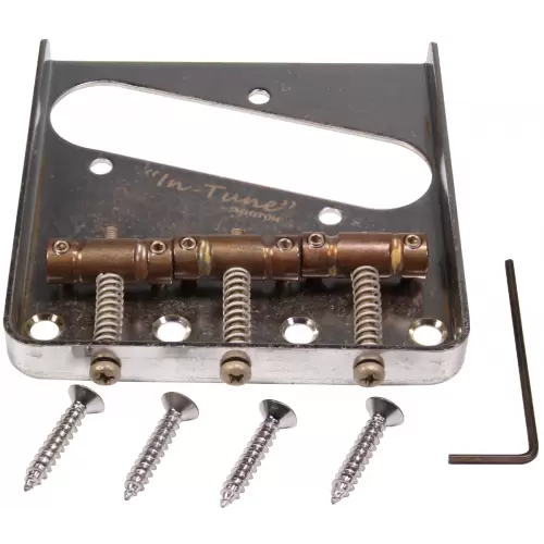 Gotoh BS-TC1-Relic In Tune Telecaster Style Bridge with Brass Saddles, Aged Chrome